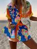 Cartoon parrot island style suit female, casual and versatile, comfortable and breathable beach two-piece set