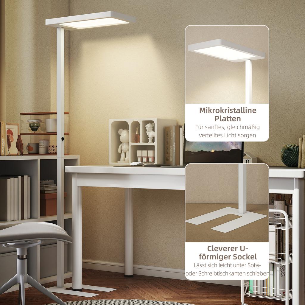 LED Floor Lamp, Eye-Friendly Light, Floor Lamp with Remote Control, Adjustable Brightness, Plastic, Metal, White
