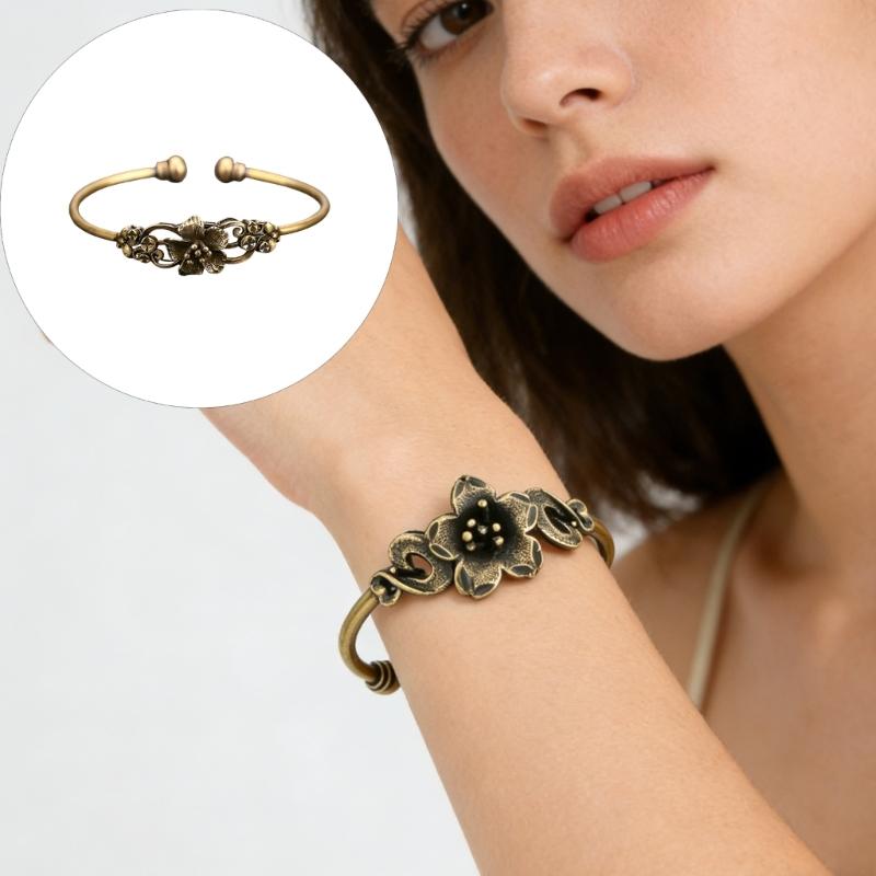 Handcrafted Floral Copper Bangle Comfortable Fit Floral Bracelet Fashion Jewelry For Casual Or Formal Outfits
