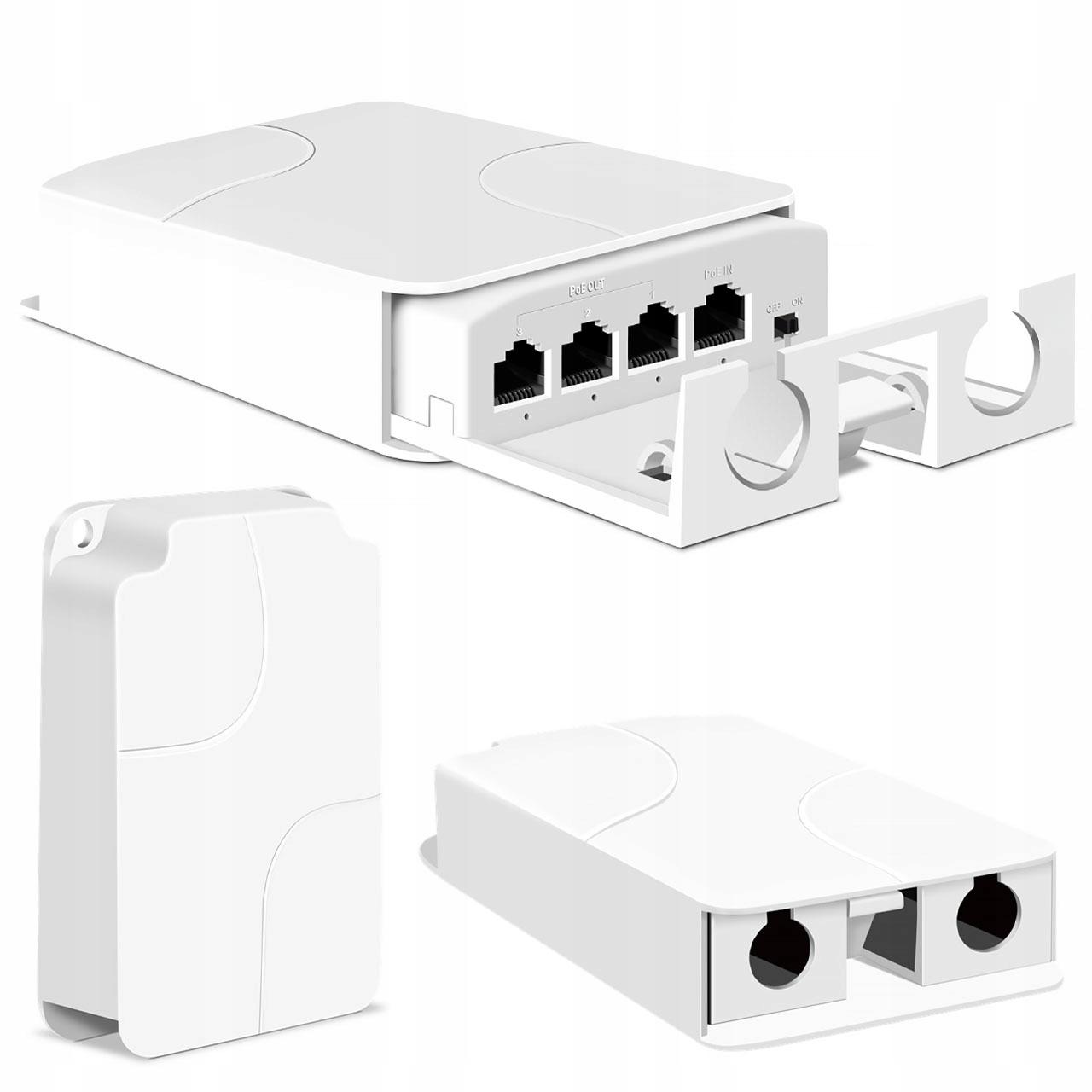 Rosfix Repeater POE 4-Portowy – Wydłużenie Zasięgu do 100 m | 1x IN, 3x OUT, IP55 | 10/100 Mbps, 30W, VLAN