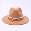 New European and American Women's Flat-brimmed Top Hat British Temperament Pearl Accessories Jazz Hat Versatile Western Cowboy Hat