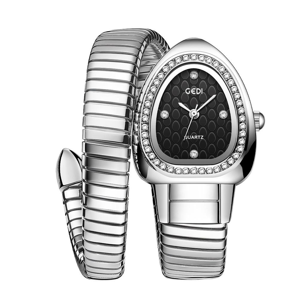 

Lady Watch With Serpentine Design And Rhinestone Decoration For Fashion Women BlackShell