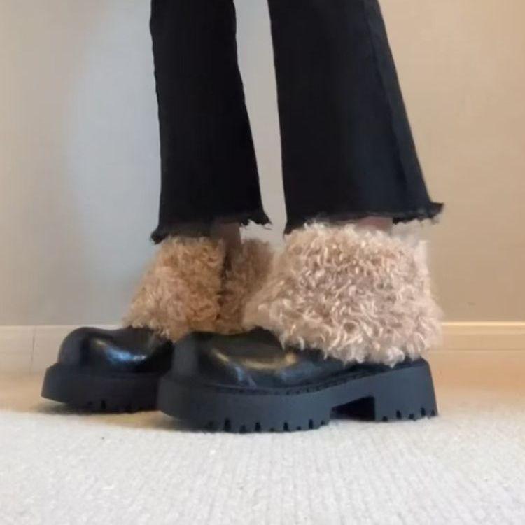 Korean Velvet Women's Thick-soled Plush High-heeled Martin Boots Autumn and Winter Fashion Versatile Brown Boots 2025 New Cotton