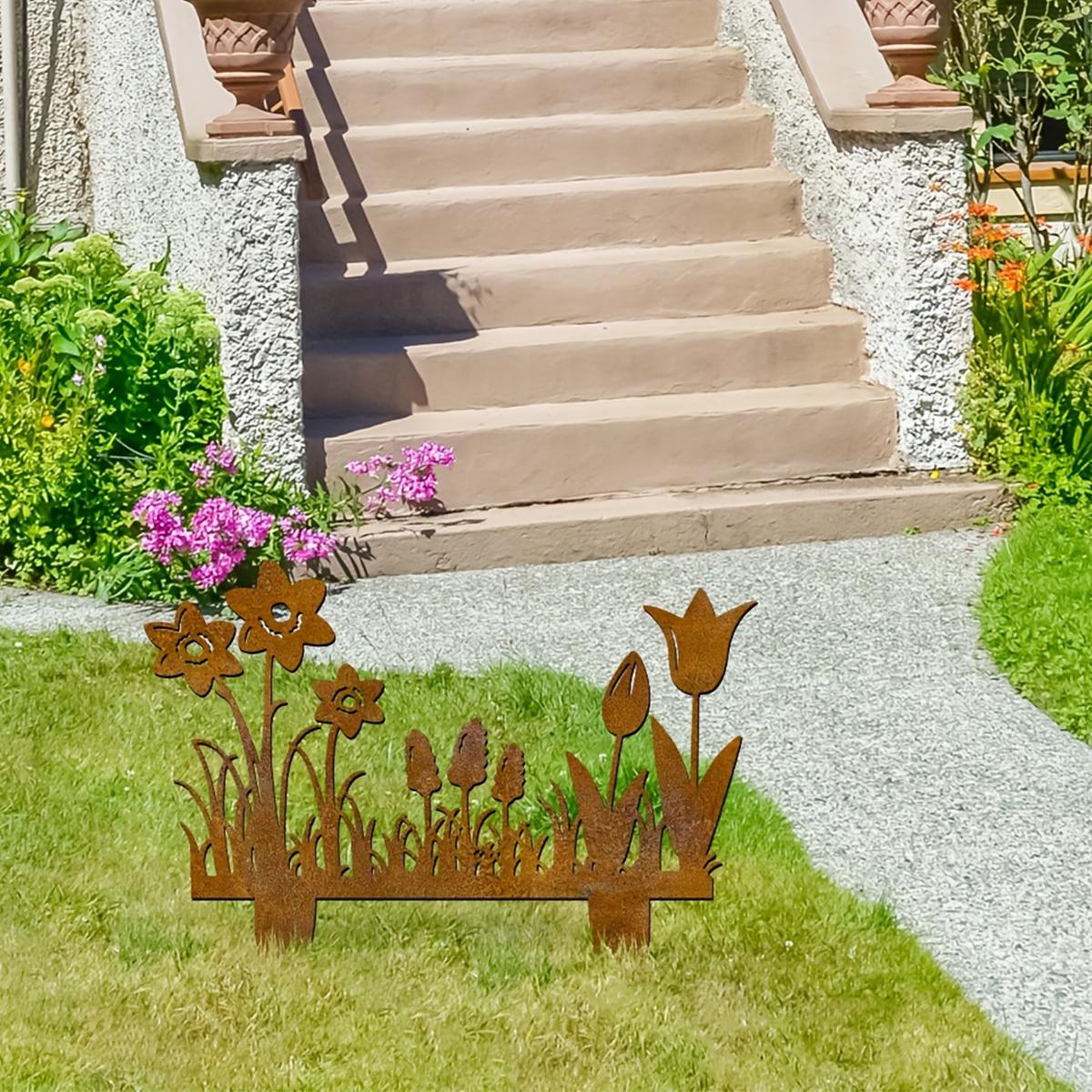 1Pc Wrought Iron Wildflower Decoration, Country Garden Decoration, Charming Flower Design, Independent Outdoor Sculpture, Suitable for Outdoor Courty