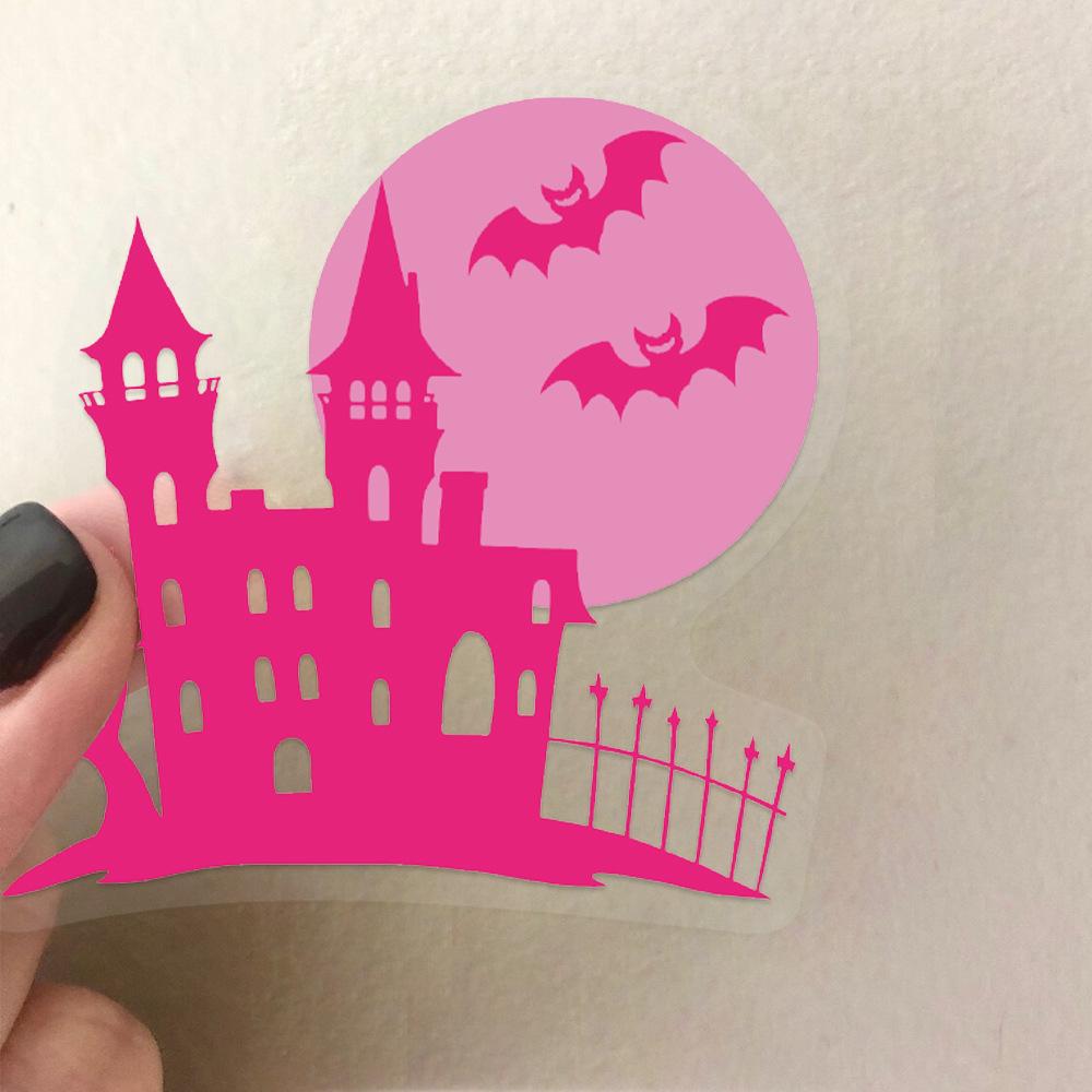 50Pcs Transparent Cartoon Pink Halloween Sticker Packs, Waterproof Transparent PET Hand Account Decorative Guitar Notebook Stickers