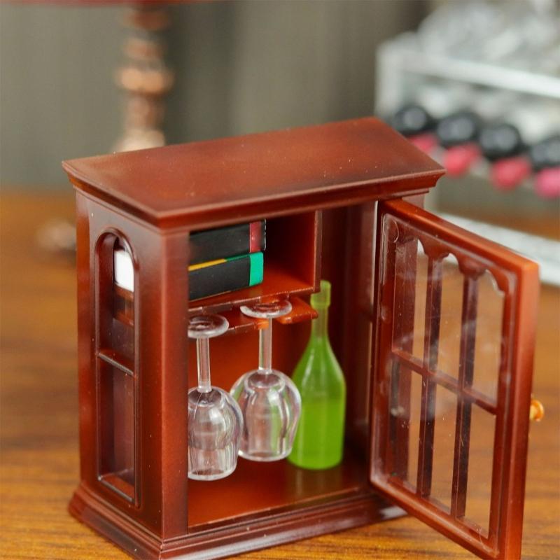H3CD Realistic Furniture 1/12 Scale Miniature Wall Cabinet for Dollhouses Retro Decors