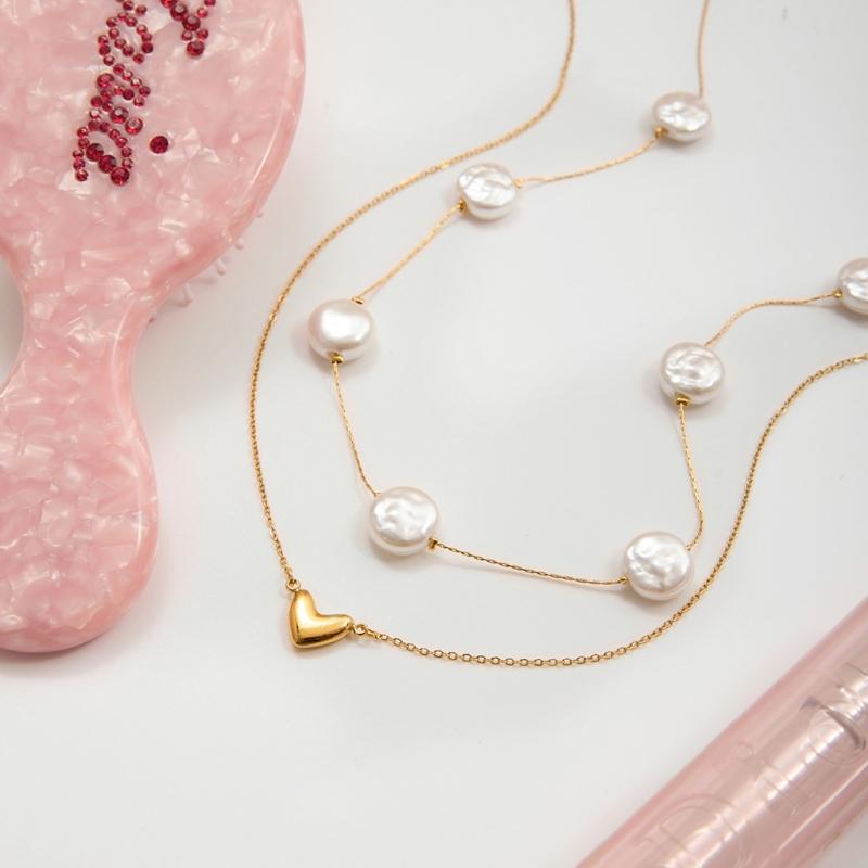 Double Layer Pearls Necklace Adjustable Length Stainless Steel Neck Jewelry For Women Fashion Accessories