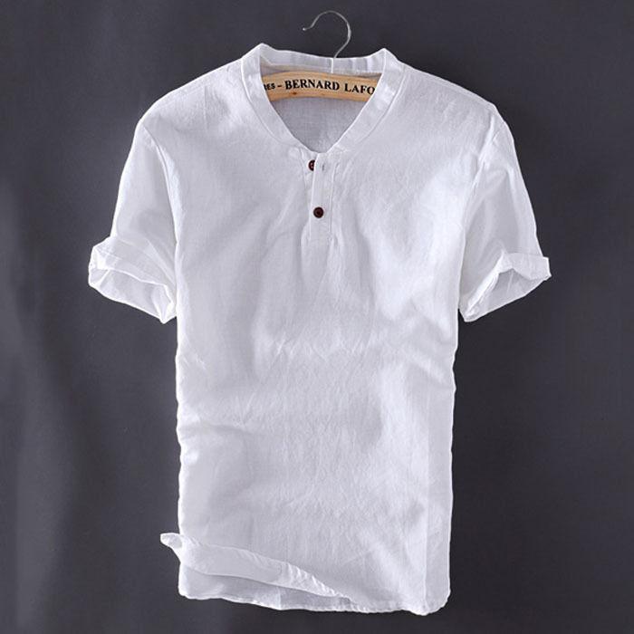 Premium Quality Usa Men's Pullover Linen Short Sleeves Shirts In Solid Cotton Fabric