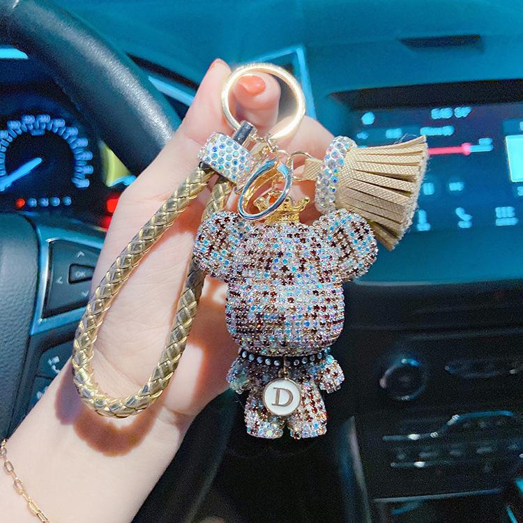 Car Studded Bear Key Chain Car Key Pendant Ladies Diamond Leather Rope Pendant Fashion Bag Pendant Online Celebrity Gift.