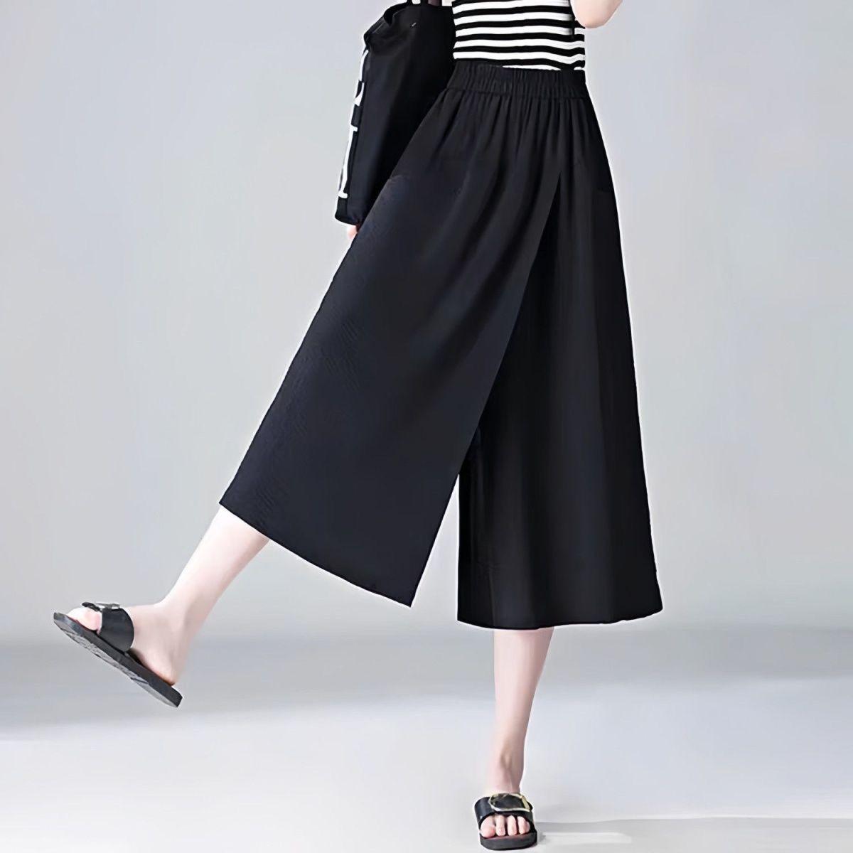 

Жіночі літні кюлоти 2025 року, що моделюють фігуру, з високою посадкою та широкими штанинами 4XL чорний