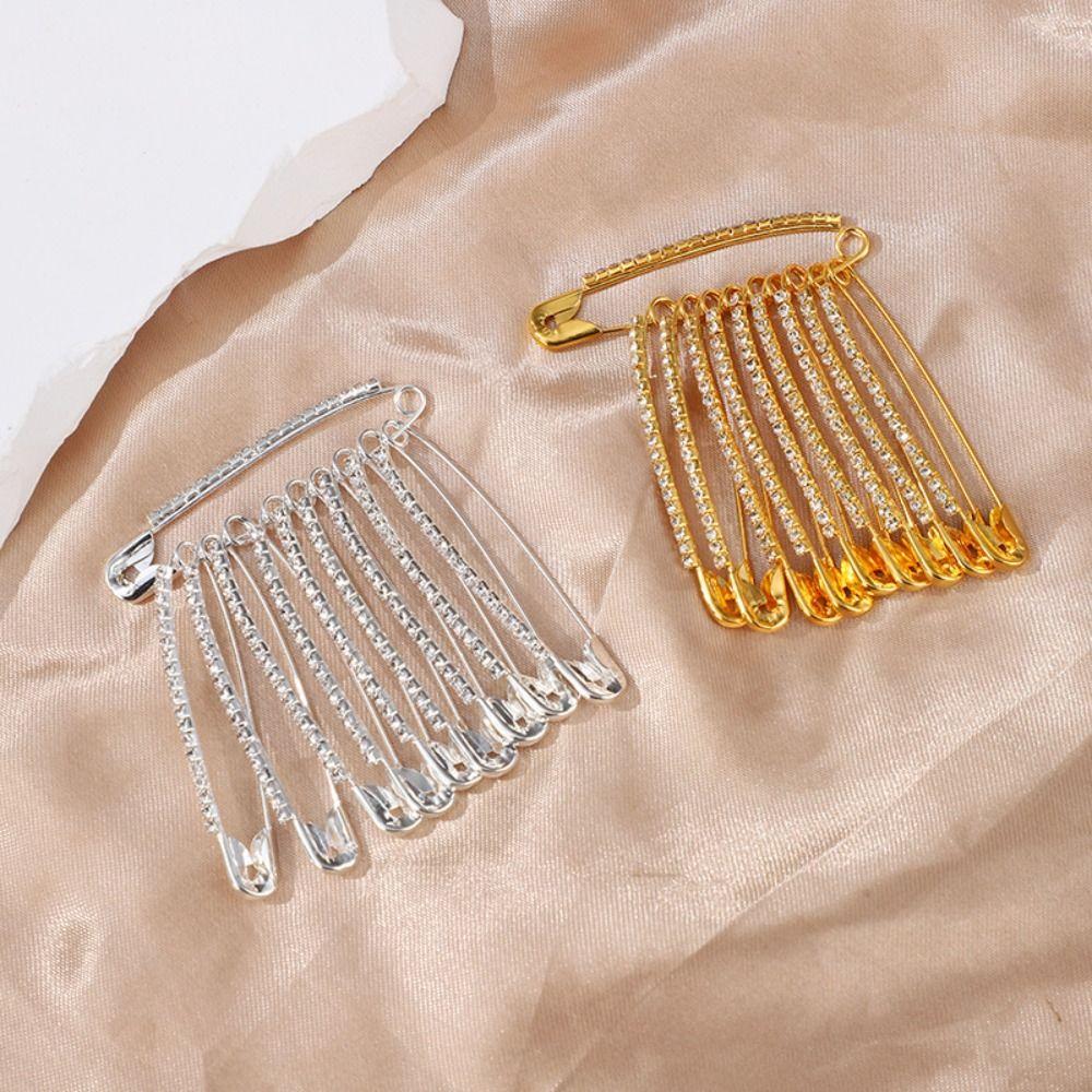 Korean Style Rhinestone Safety Pins Gold/Sliver Skirt Dresses Pins Pants Safety Pin  Decoration