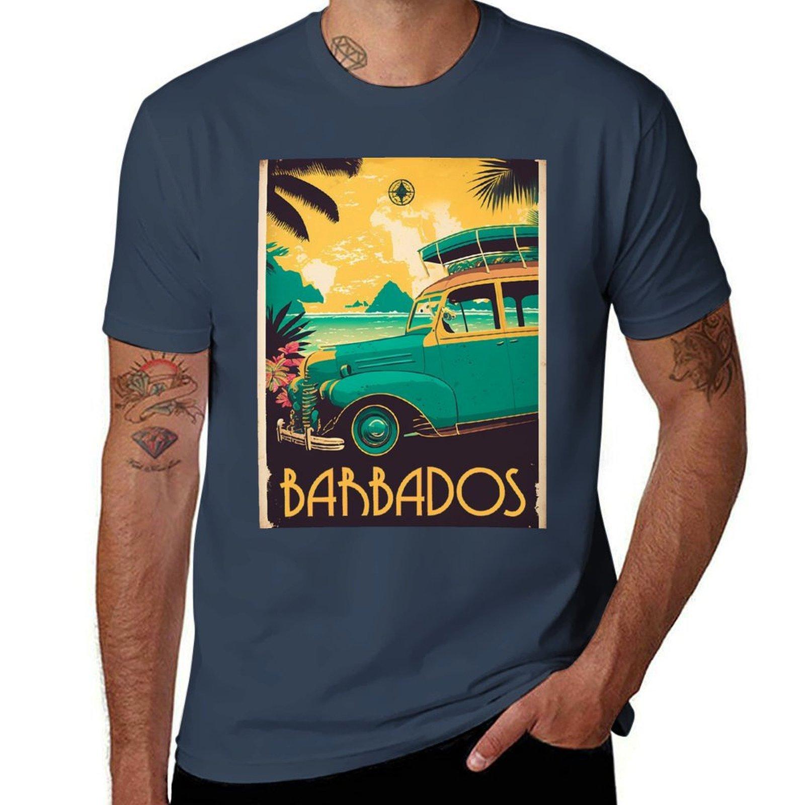 Barbados Vintage Travel Art Poster Tshirt Basic Lightweight Short Sleeve Tee S