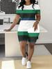 1116 new casual sports style digital printing shoulder sleeve T-shirt high waist tight shorts fashion suit women