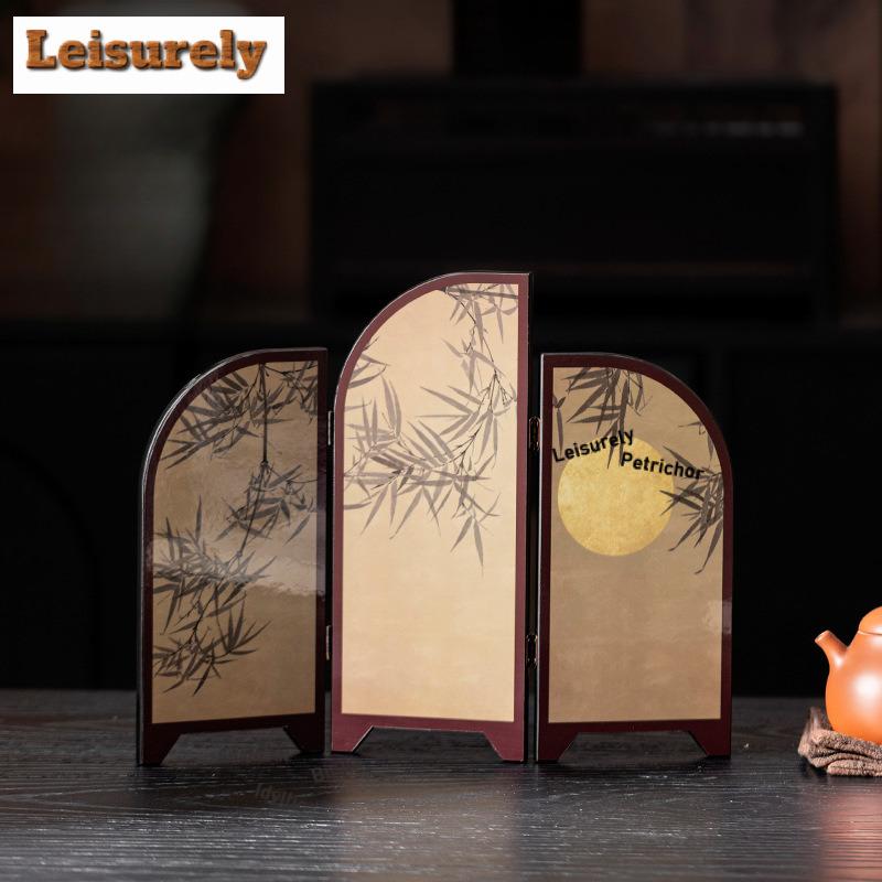 Nuovo Stile Cinese Moonlight Bamboo Crane Paravento da Scrivania Antico Soggiorno Ingresso Tavolino da Tè Studio Pittura Decorativa Ornamento