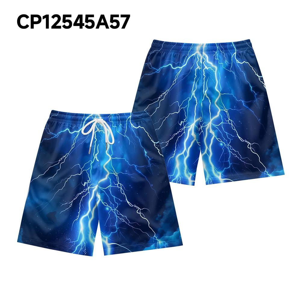 European And American Dark Natural Lightning Element Men'S Casual Shorts Beach Pants