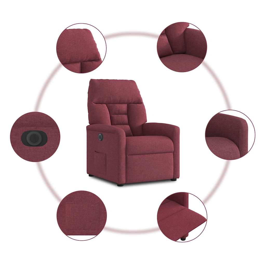 Electric Recliner Chair Burgundy Fabric
