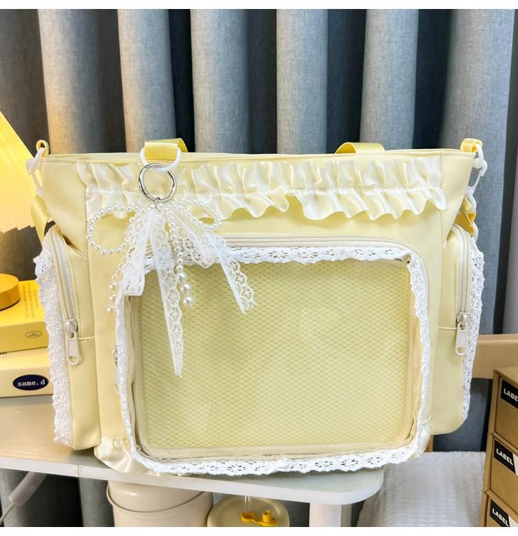 Nuova Borsa a Spalla Dolce Ita Ragazza Lolita Borsa Trasparente a Tracolla Donna Borsa Tote in Pizzo ad Alta Capacità Borsa da Mano Carina per Display Fai da Te