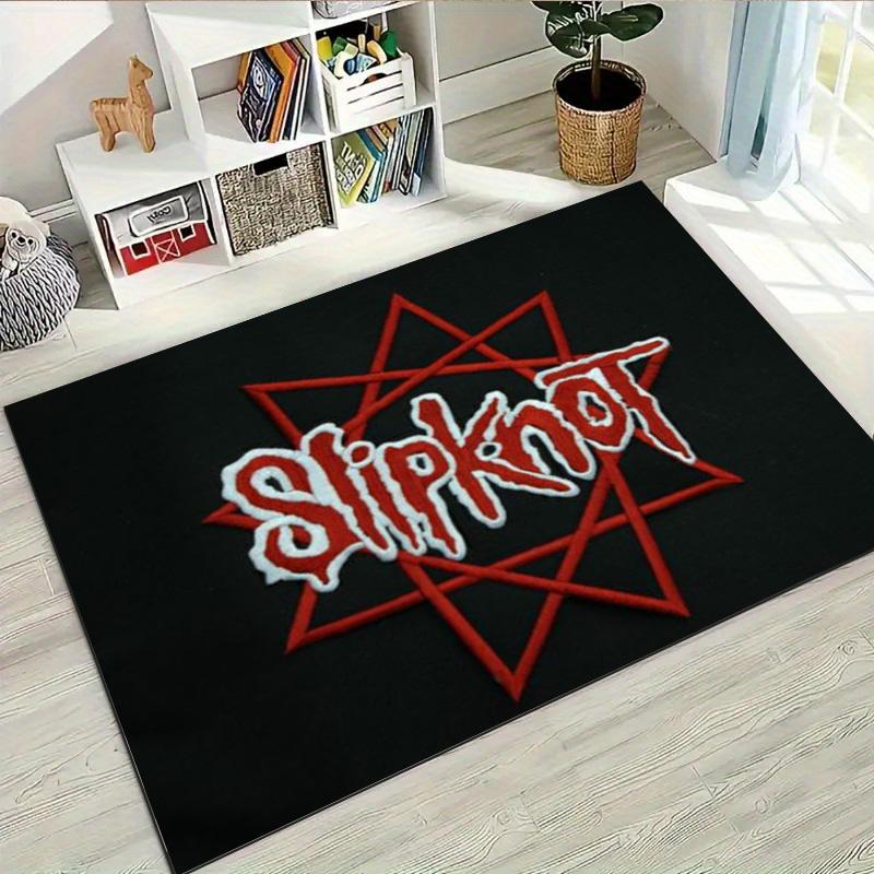 Slipknot Red Nonagram Logo Area Rug Non Slip Mat, Black Background Heavy Metal Band Carpet for Bedroom Decor