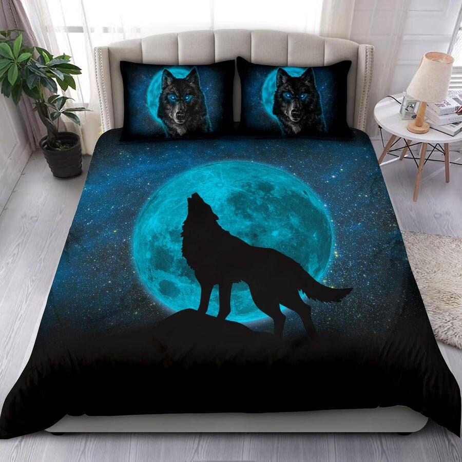 

Comforter Wolf And Moon Bedding Set 3D Printing 2-3 Piece Set (No Core) For Bedroom Home Textile Halloween Decor Gifts Comforter (quilt)-EU Single(135*200cm)3pcs