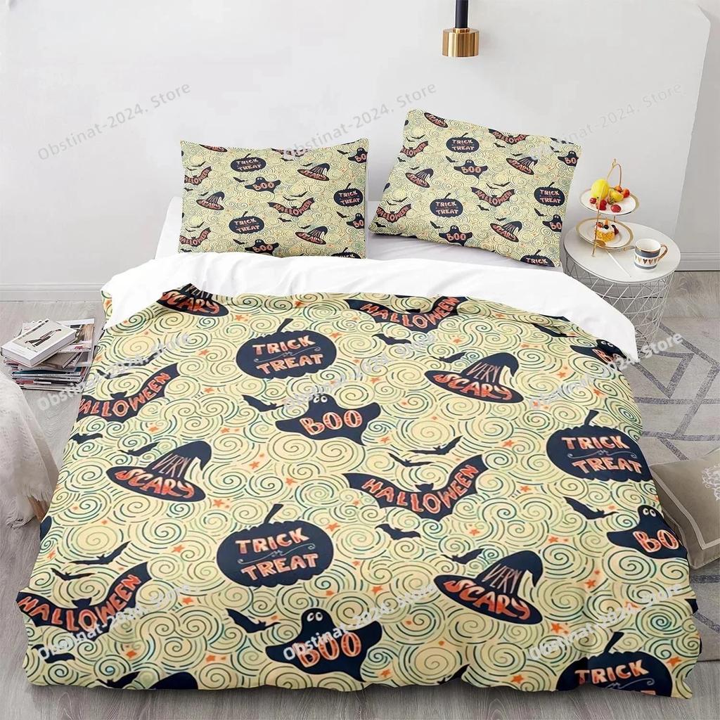 Top Halloween Boo Cartoon Bedding Set Printed Single Comforter Quilt Bed Cover Duvet Cover Pillow Case 3 Pieces Kids Adult Size