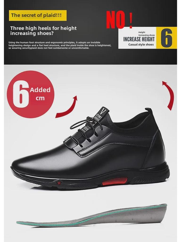 Męskie buty ze skóry naturalnej podwyższające wzrost: 6CM & 8CM Koreański Modny Biznesowy Casual
