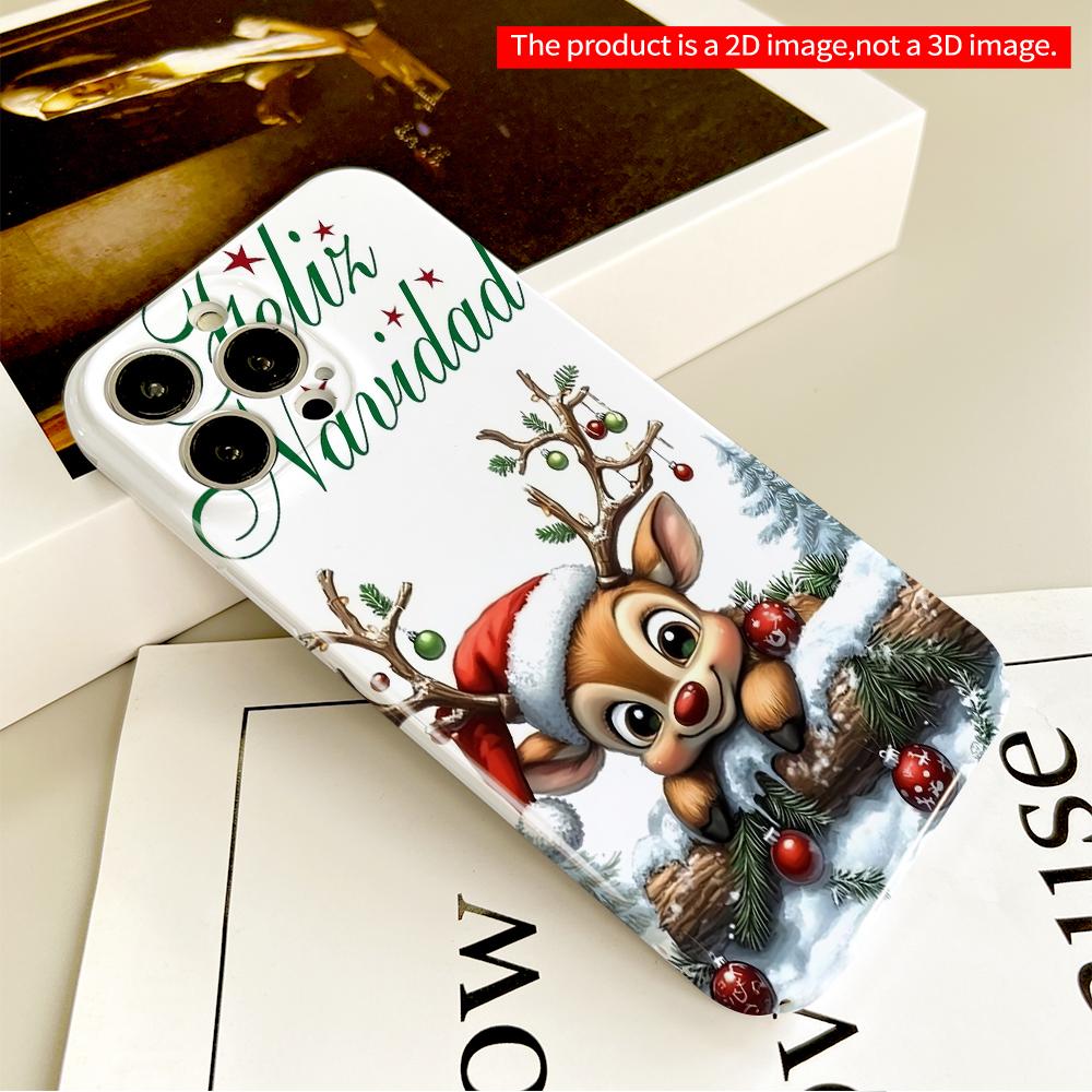 2DFlat Festive Reindeer Christmas Phone Case All Inclusive Film Hard Phone Case, Compatible with iPhone 18 Pro Max 17 16 15 14 13 12 11