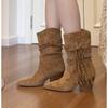 Fashion New Style Vintage Women's Spring and Autumn Retro Fashion Boots Thick Heel Long Tube Slim Stacked Middle Tube Boot Zapatos Mujer