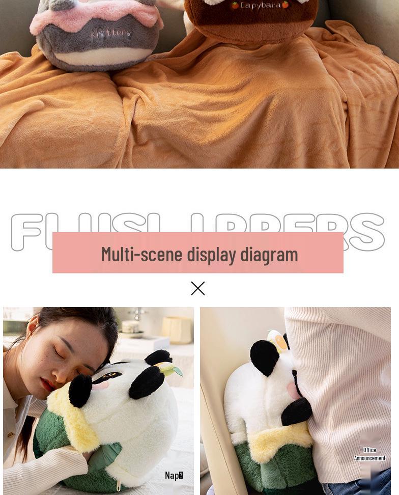 Panda Pillow Blanket: Multifunctional Office Nap Cushion & Hand Warmer for Car Use.