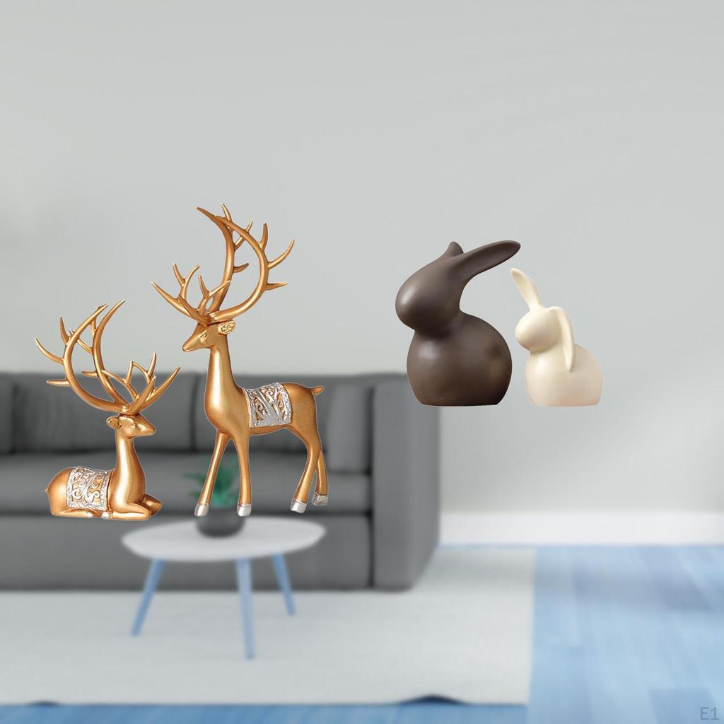 European Reindeer And Ceramic Collectable Sculpture Set Bunny Lovers Easter Garden Cabinet
