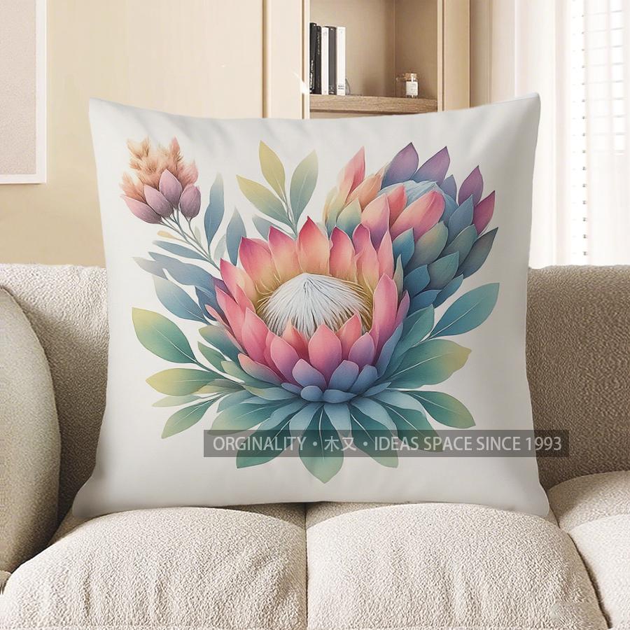 Home Decor Floral Art: Pink & Green Botanical Pillow Cover Pattern Cushion Cover Suitable for Sofa Bedroom Car Pillow Cover