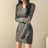 Sexy Vintage Knitted One Piece Dress Women Solid V-neck Elegant Slim Sweater Dresses Female Korean Fashion Designer Casual Clothes 2024
