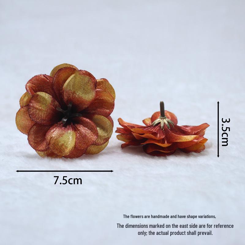 Camellia Gold Thread Artificial Flower Heads for DIY Hairpins and Home Decor Ornaments