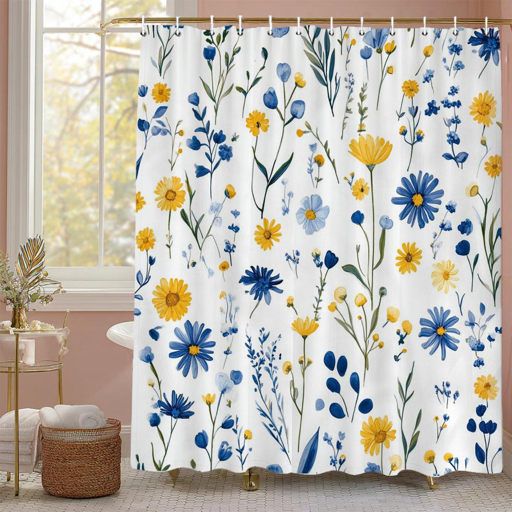 Spring Small fresh Floral , leaves Shower Curtain, Bathroom Decorative Shower Curtain, Waterproof Shower Curtain with Hooks