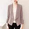 Women Cardigan Blazer Solid Color Long Sleeve Open Stitch Lapel Formal Business OL Commute Style Soft Breathable Thin Lady Coat