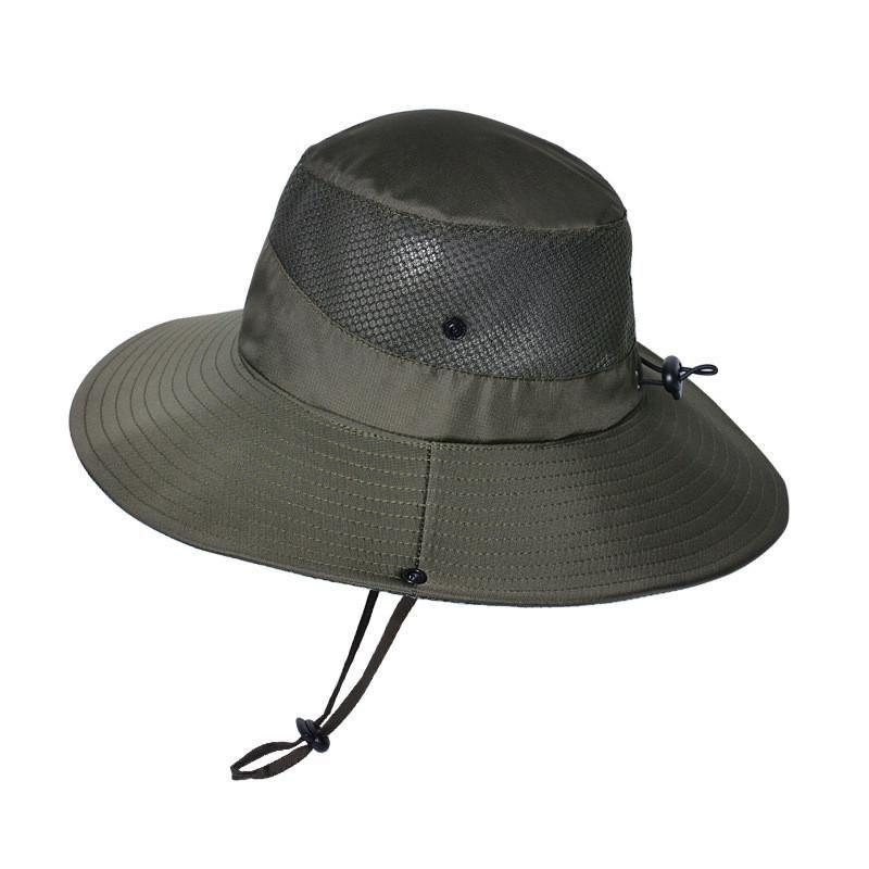 

8166 Summer Sun-Proof Bucket Hat Men s Big Brim Hat Women s Outdoor Mountaineering Fishing Sun Hat Breathable Sun Hat Army Green