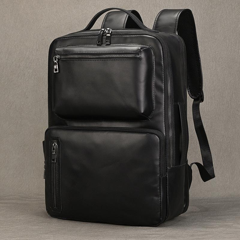 

High Fashion Mens Leather Backpack For 15.6 Inch Laptop Genuine Leather School Bagpack Bag For Men Women Retro Style Large Size чёрный