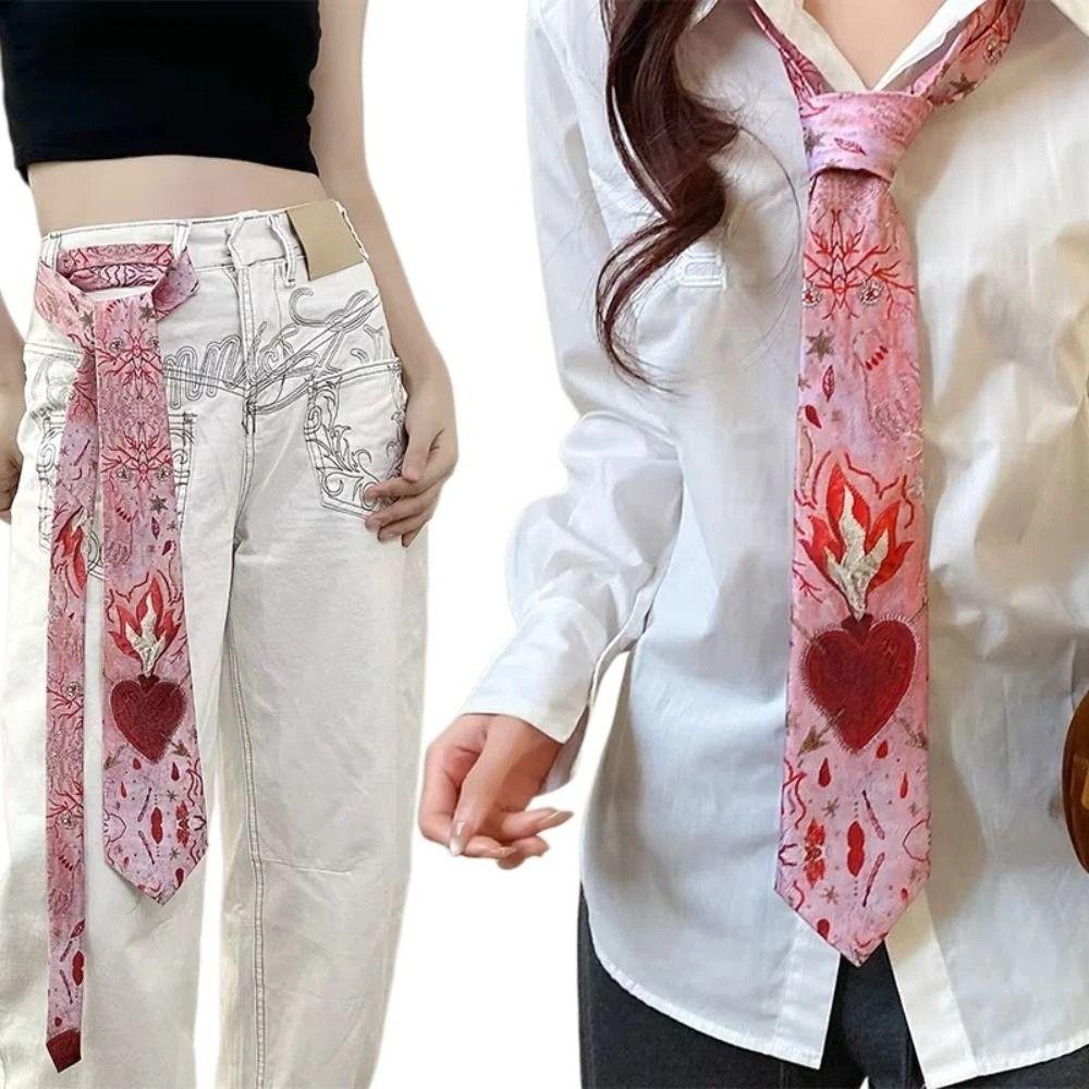 Y2K Romantic Neck Scarf Vintage Women's Neck Tie Unique Heart Flame Tie  Fashion Accessory