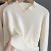 Retro Buckle Chinese Style One-piece Velvet Knitted Sweater for Women Half High Collar Thickened Warm Pullover Casual Velvet Sweater Autumn Winter