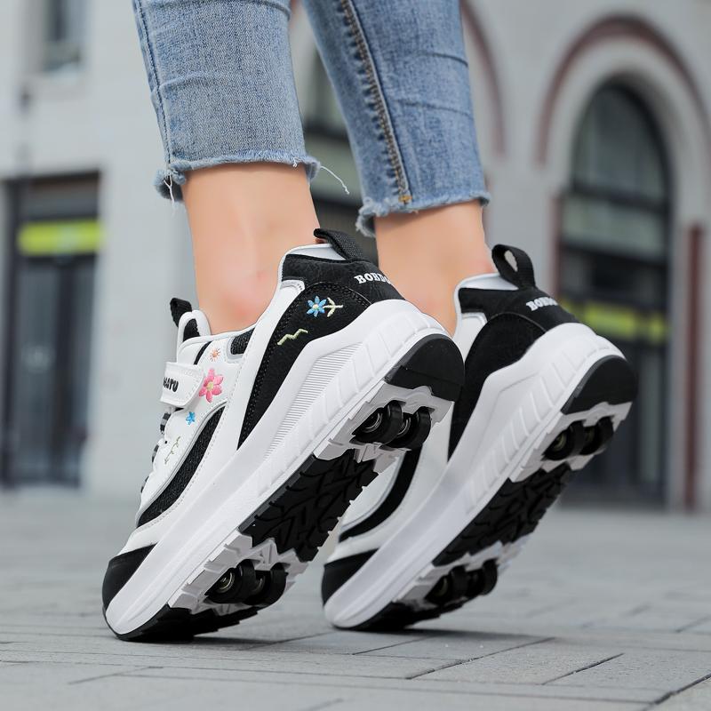 Chaussures Déformées pour Enfants/tGarçons/ Filles Patins à Roues Alignées à Double Usage à Quatre Roues Chaussures de Course Patins à Roues