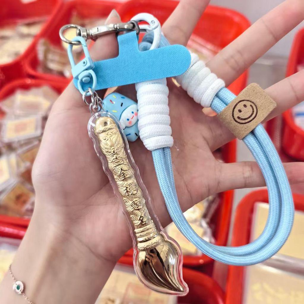 Solid Gold Hello Kitty Cat Pendant Keychain Charm for Mobile Phone or Bag