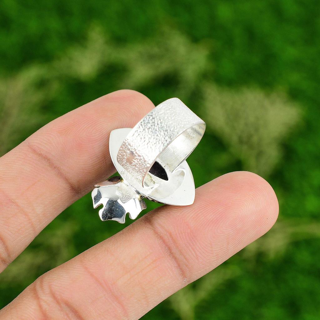 Natural Ruby Zoisite Gemstone 925 Silver Stackable Flower Ring Size 8 For Girls