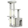 Cat Tree 114 cm Cat Tower with Cave, Sisal Posts, Platform, Multi-Level for Medium-Sized Cats Under 6 kg, Light Grey