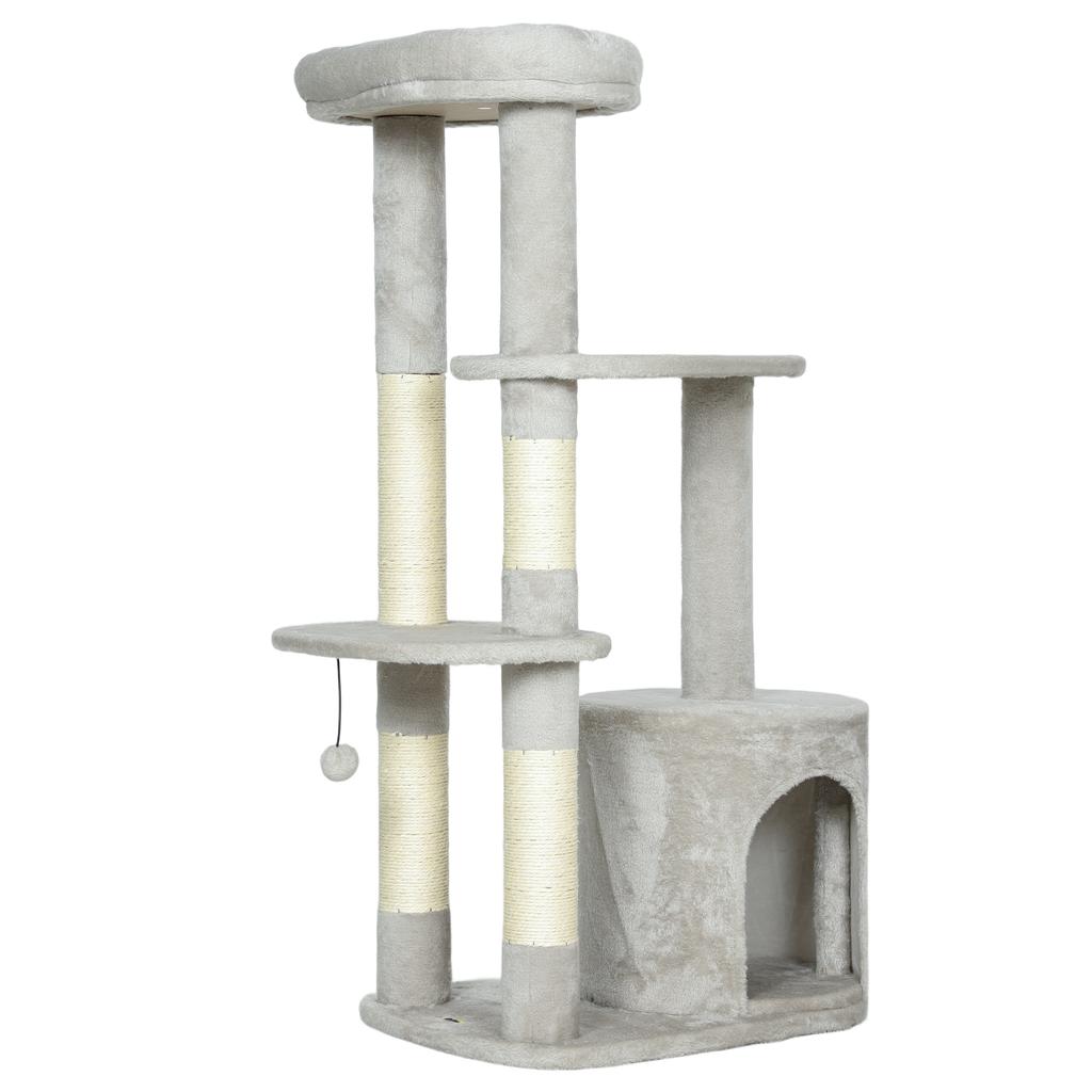 Cat Tree 114 cm Cat Tower with Cave, Sisal Posts, Platform, Multi-Level for Medium-Sized Cats Under 6 kg, Light Grey