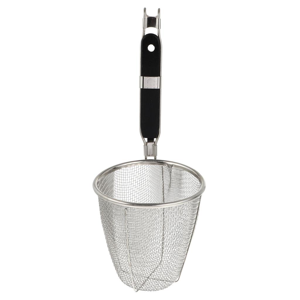 Stainless Steel Strainer Basket Wire Mesh Food Skimmer Kitchen Sieve for Pasta Dumpling Noodle (Black Handle)