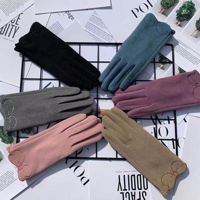 Gloves German Velvet Thermal Embroidery Butterfly Gloves Velvet Thickened Outdoor Riding Touch Screen Gloves Women