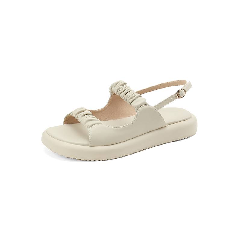 Krazing Pot Летние женские босоножки на плоской платформе с открытым носком и низким каблуком из микрофибры с плиссированным декором и сказочным дизайном для отдыха 34 слоновая кость