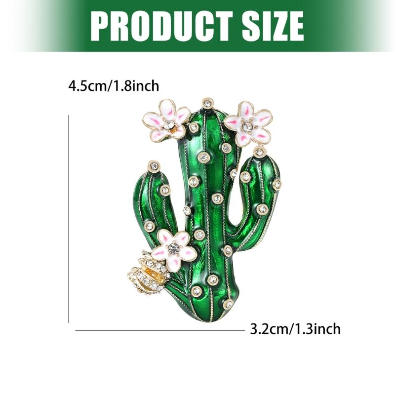 Elegant Cactus Shaped Enamel Brooch Pin Adorned with Rhinestones for Unisex Casual Fashion Accessory