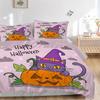 3pcs Happy Halloween Purple Wizard Cat & Pumpkin Pattern Bedding Three-Piece Set (1 Cover + 2 Pillowcases, No Fillings), This Printed Bedding Set