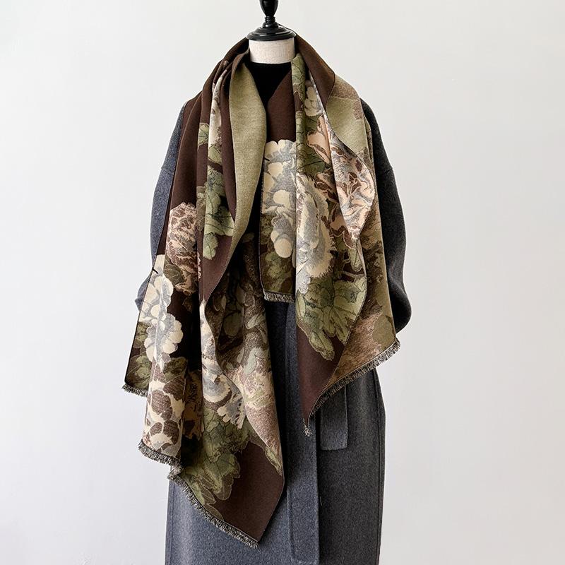 2024 Latest Design Winter Two-Sided Jacquard Cashmere Scarves High Quality Women Thicken Wrap Shawl Ladies Wool Pashmina Scarf