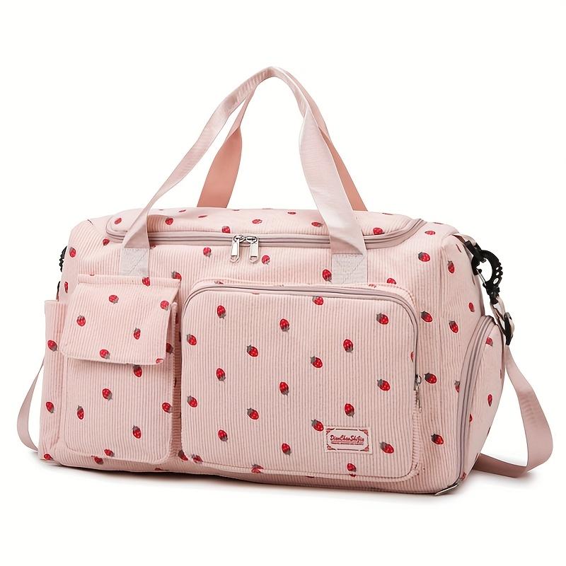 Large Capacity Strawberry Print Duffel Bag with Multiple Compartments - Durable Nylon Casual Gym & Travel Bag, Reinforced Handles & Secure Zippers